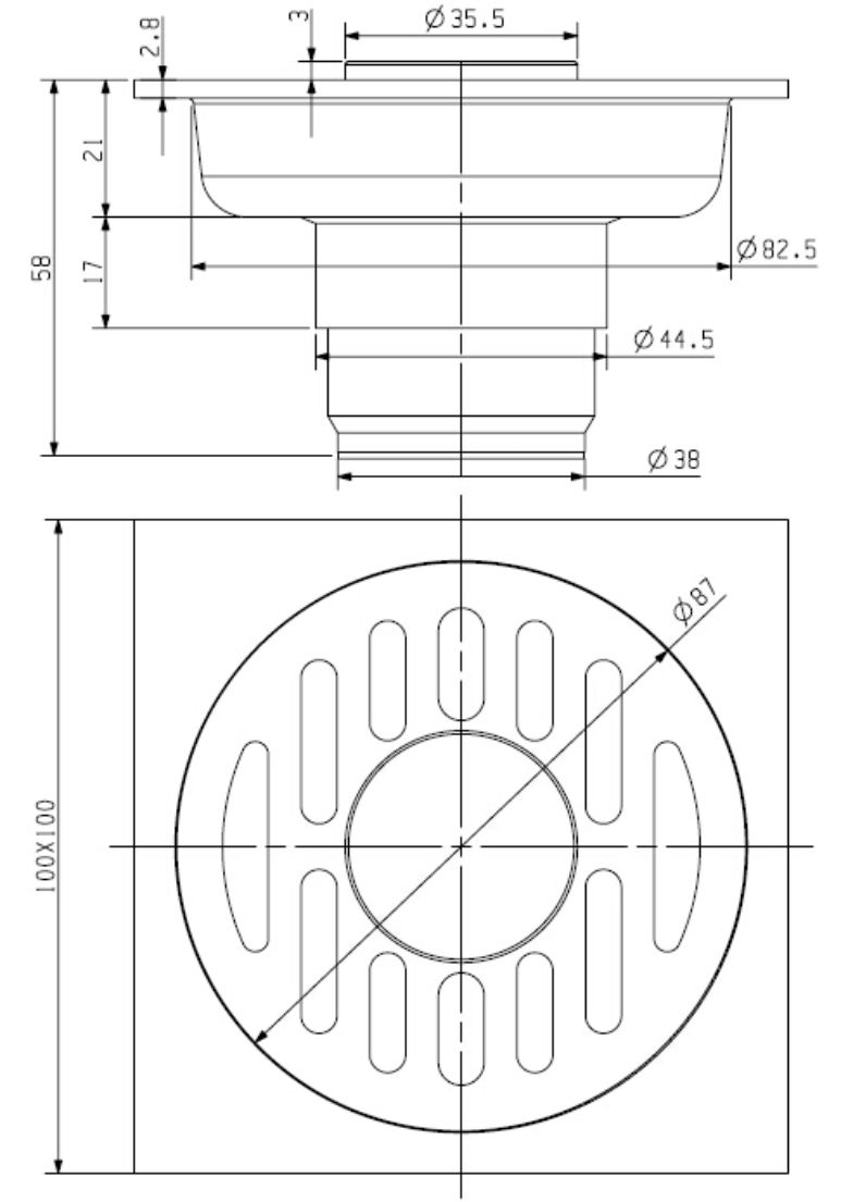 F1001 Floor waste drain size diagram